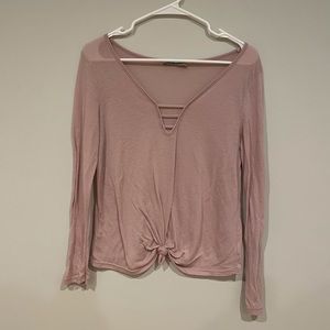 Pink long sleeve v neck t shirt